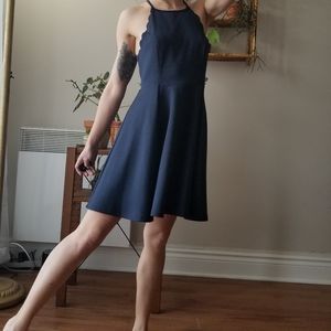 She + Sky Dress NWOT Halter Navy Scallops Flowy